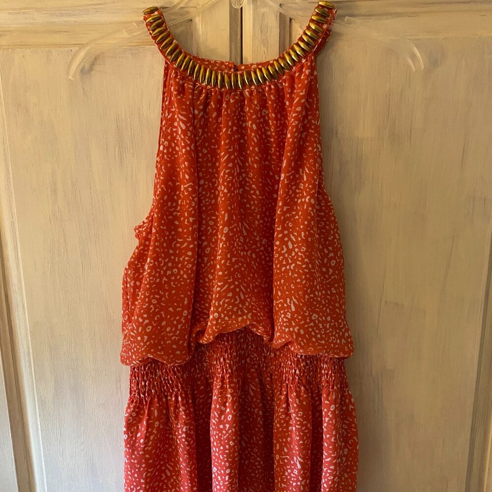 Coral top with beading on collar